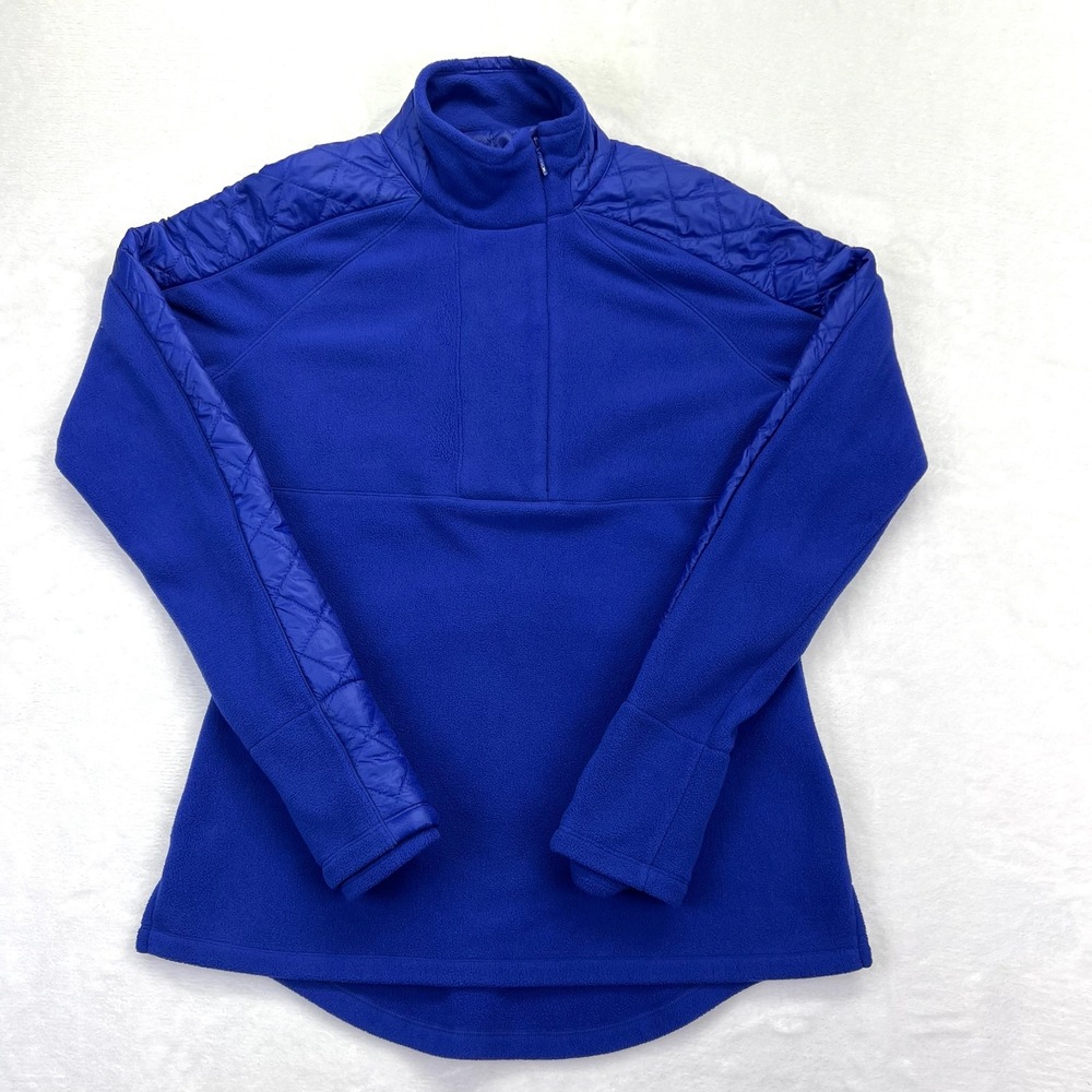 Athleta Pullover Women S Blue Quilted Mixed Media Fleece Half Zip Sweatshirt